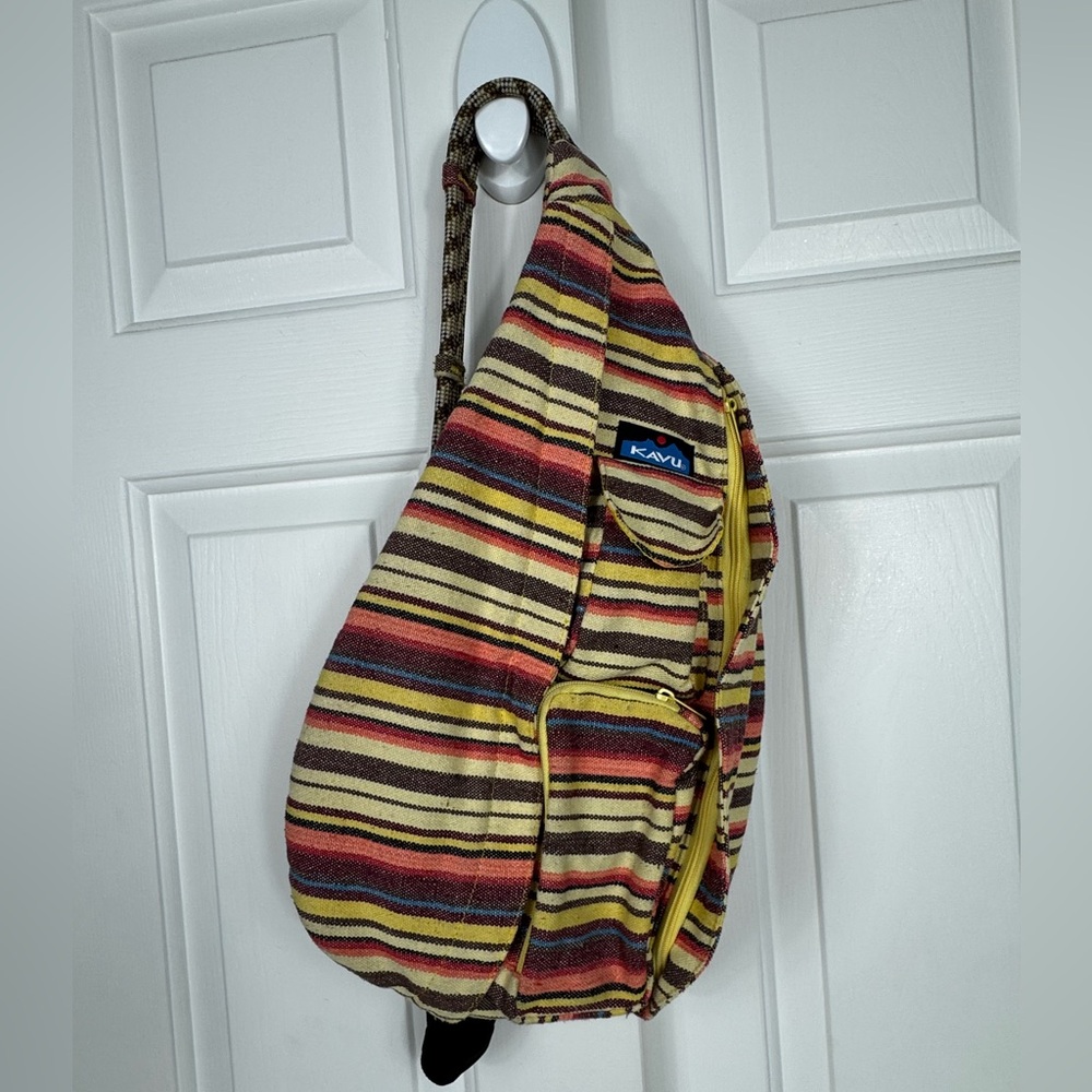 Kavu Rope Sling Bag Multicolor‎ Stripe Adjustable Strap Outdoor Travel